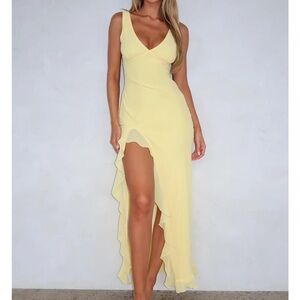 Whitefox boutique lemon yellow maxi ruffle dress - Tell Me Everything
